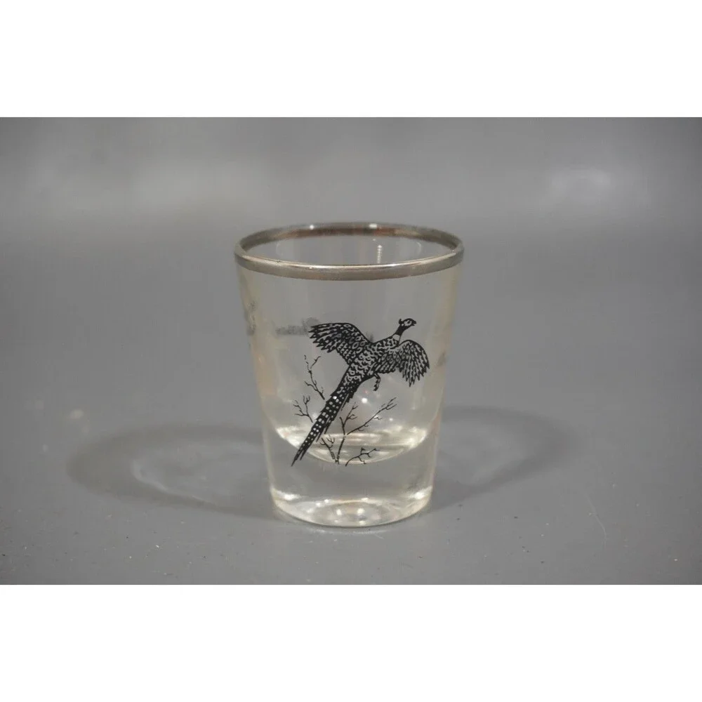 Ring Necked Pheasant Whiskey Shot Glass Silver Rim Federal Bar Barware